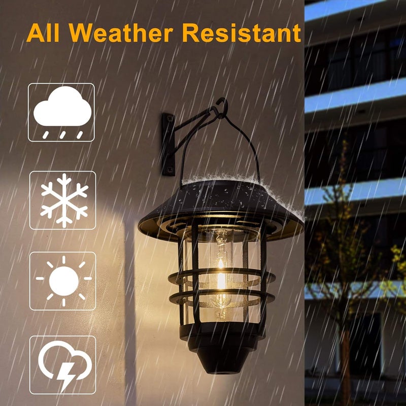 Derynome Solar Lantern Outdoor Lights, Hanging Waterproof Lantern Lights with Wall Mount Kit for Garden Porch Fence 2 Pack - Image 4